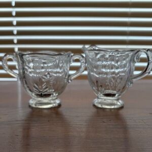 Elegant Fostoria Chintz Etched Glass Creamer and Sugar Set